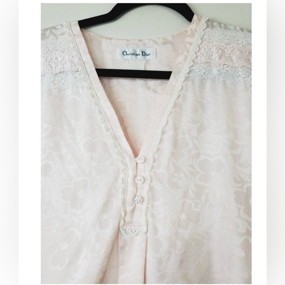 Christian Dior Vintage Caftan House Coat Nightgown Womens Large Pink Lace 70s - Picture 2 of 4